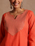 Janasya Women's Orange Pure Cotton Yoke Zari Embroidered A-line Kurta Set
